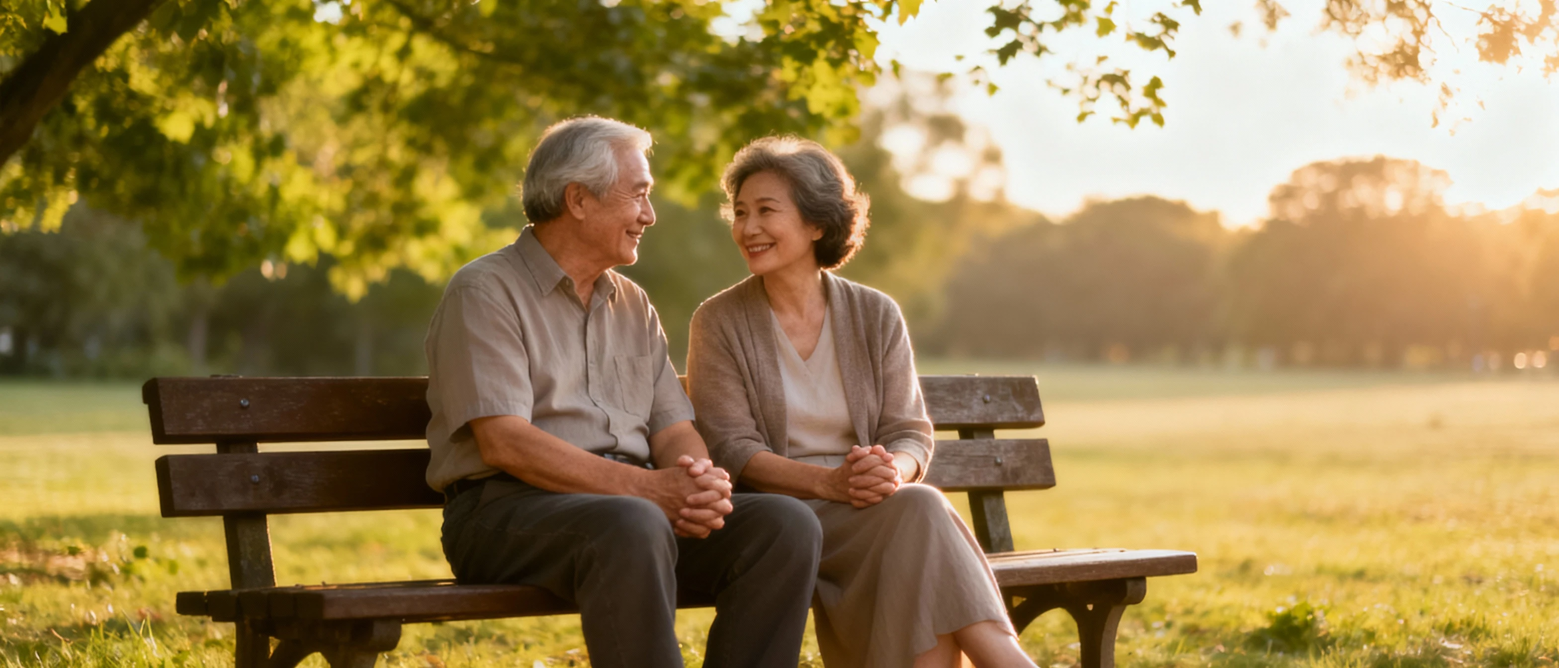 Placeholder text of a senior couple smiling with peace of mind