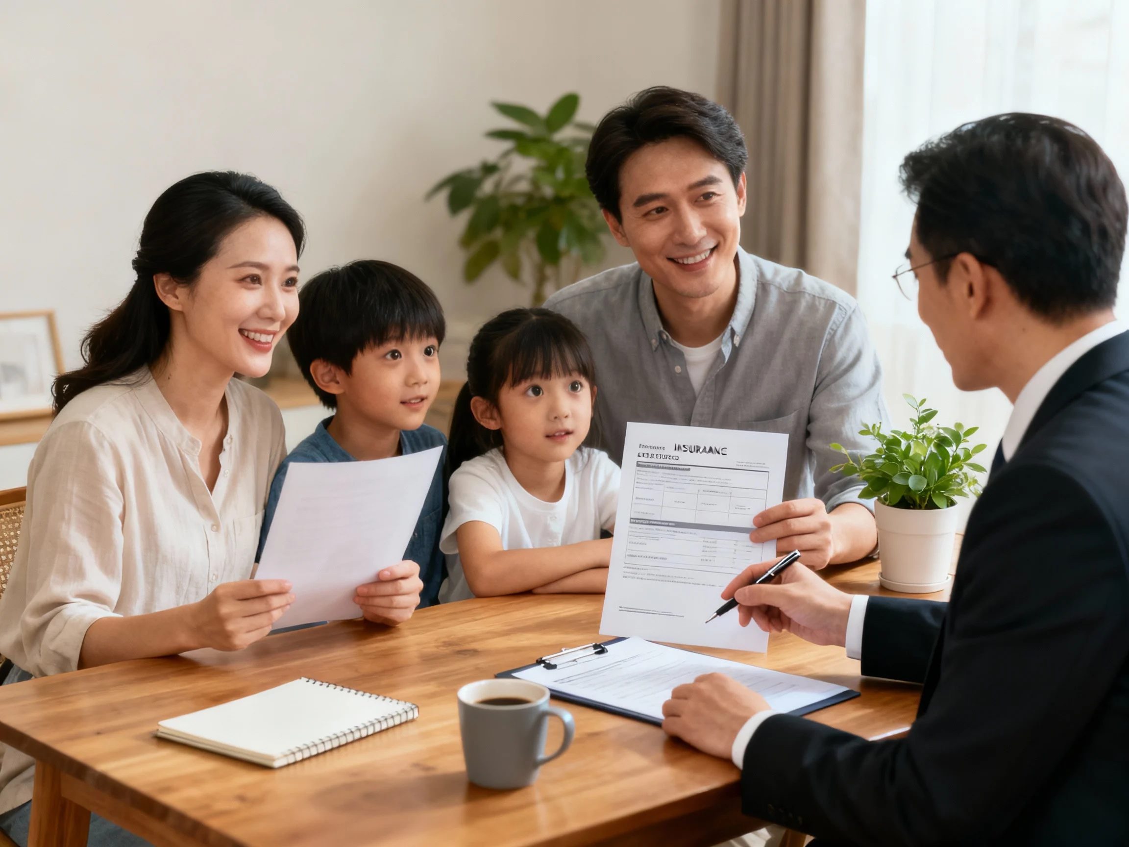 Placeholder image of a family talking to an insurance agent or senior reviewing coverage documents